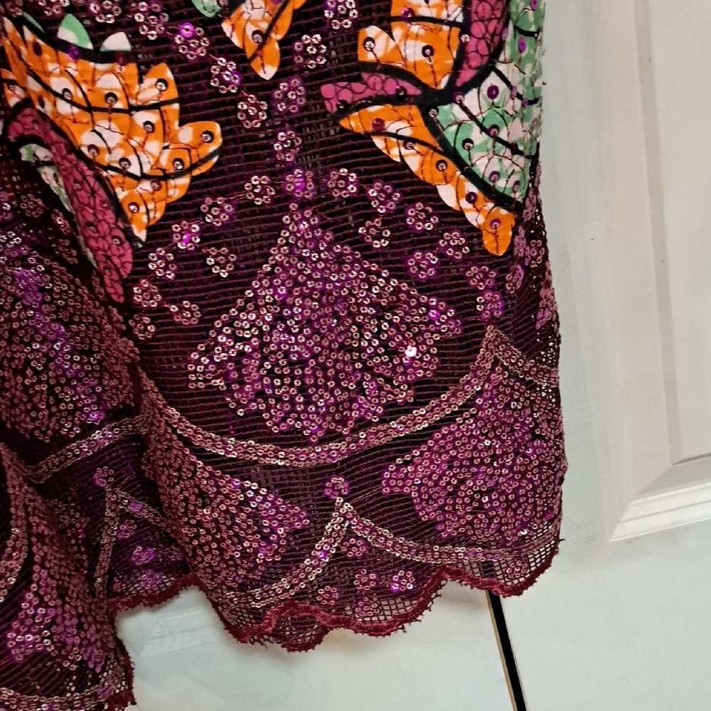 AFRICAN TULLE LACE DRESS Purple and Orange Patterned Dress - Picture 4 of 5